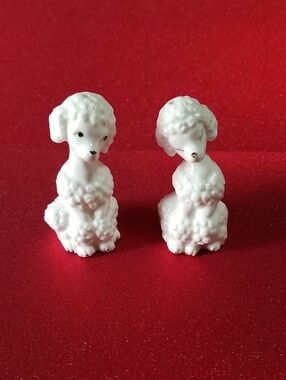 White Poodle Mini Ceramic Vintage Japan Salt And Pepper Shakers